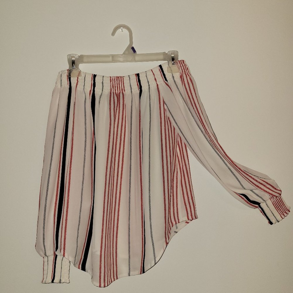 Off the Shoulder striped ribbed Blouse Top (Extra Small) (XS)